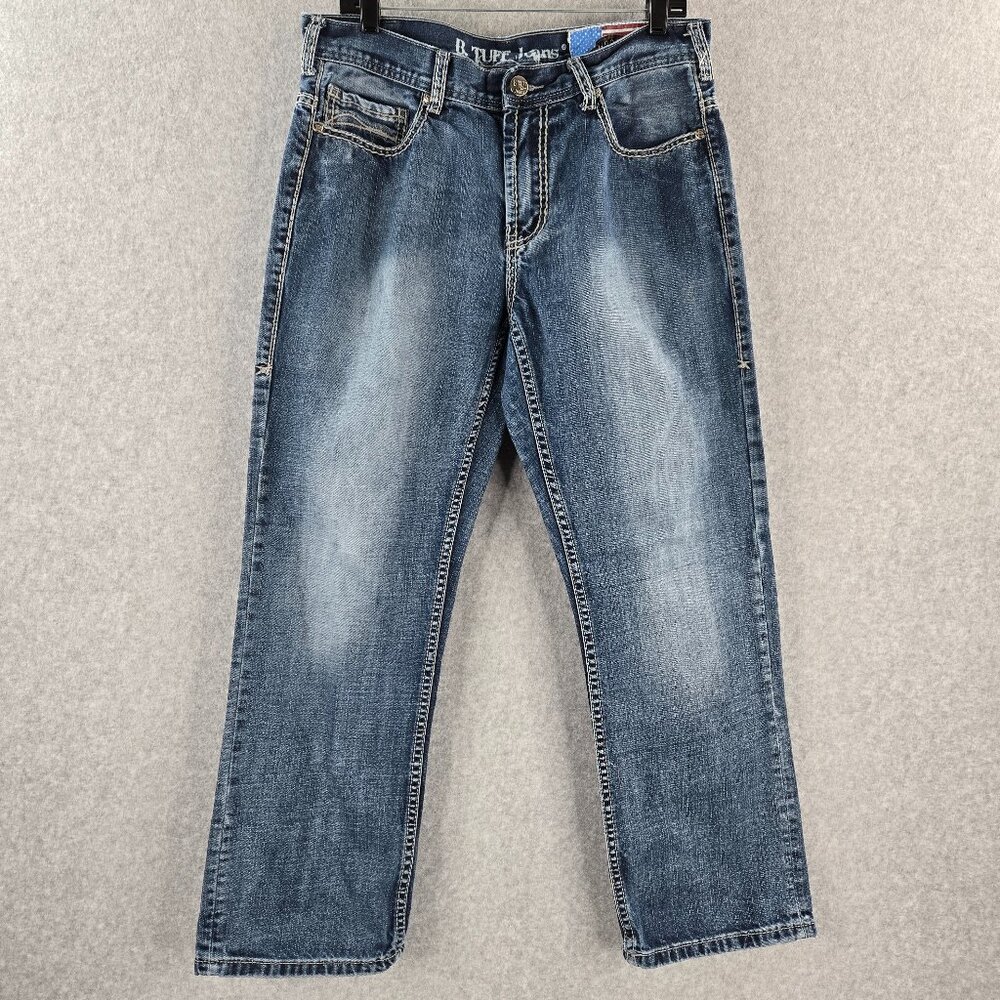 B Tuff Jeans Mens 34x30 Barbed Wire Cowboy Western Thick Stitch Embroidered